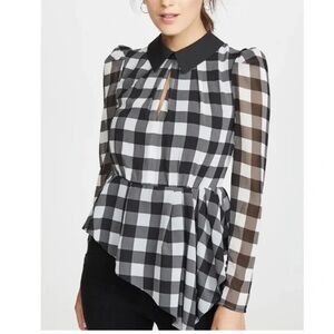 Self-Portrait Top - asymmetrical gingham top. Size 6